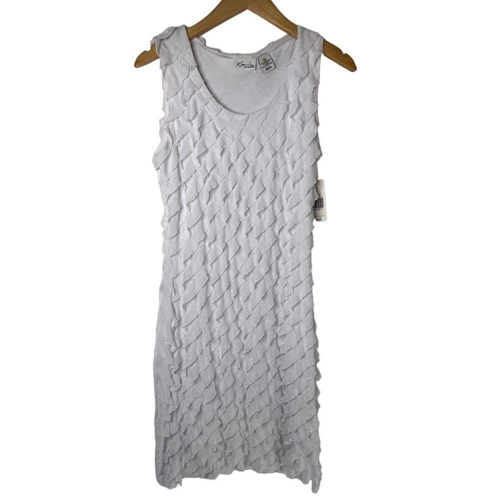 Kim Rogers Size PM Petite Medium Womens White A-Line Ruffle Cocktail Dress NWT